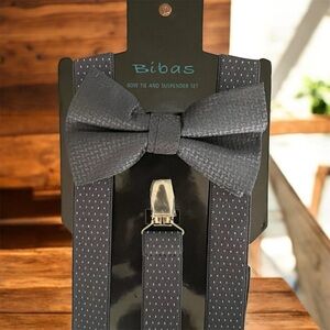Biba Charcoal Bow Tie and Suspender Set